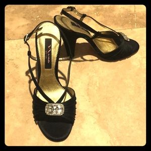 Nina black satin heels
